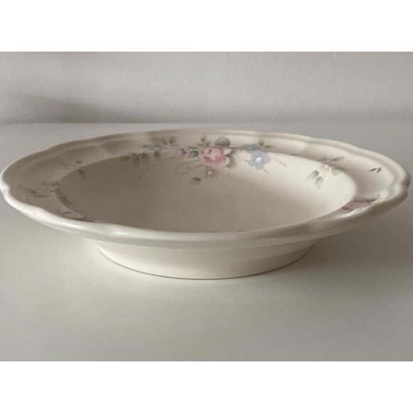 2 PFALTZGRAFF Tea Rose Floral Scalloped Soup Bowl Ivory Beige Ceramic Stoneware - Picture 8 of 13